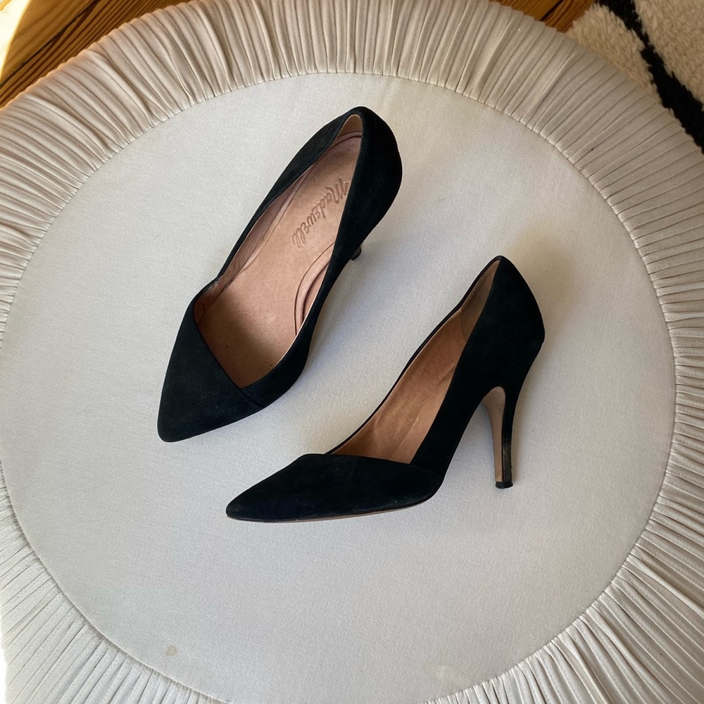 Madewell Black Suede Stiletto Pointed Toe Heels - Size 6